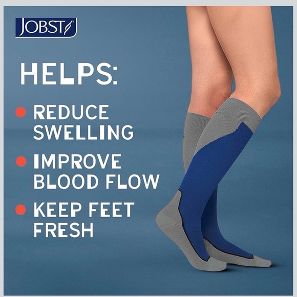 JOBST Sport Knee High 20-30 mmHg Compression Socks, Royal Blue/Grey, Large - Picture 3 of 8
